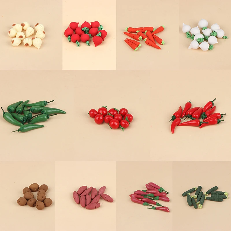 10Pcs/set 1:12 Dollhouse Fruit Vegetables Carrot Tomato Radish Kitchen Decor Toy