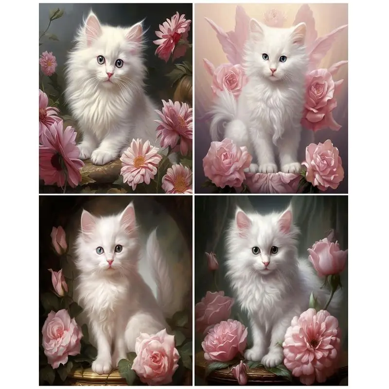 

CHENISTORY Painting By Number White Cat Animal DIY 40x50cm Frame Picture By Numbers Acrylic Painiting Wall Art Home Decor