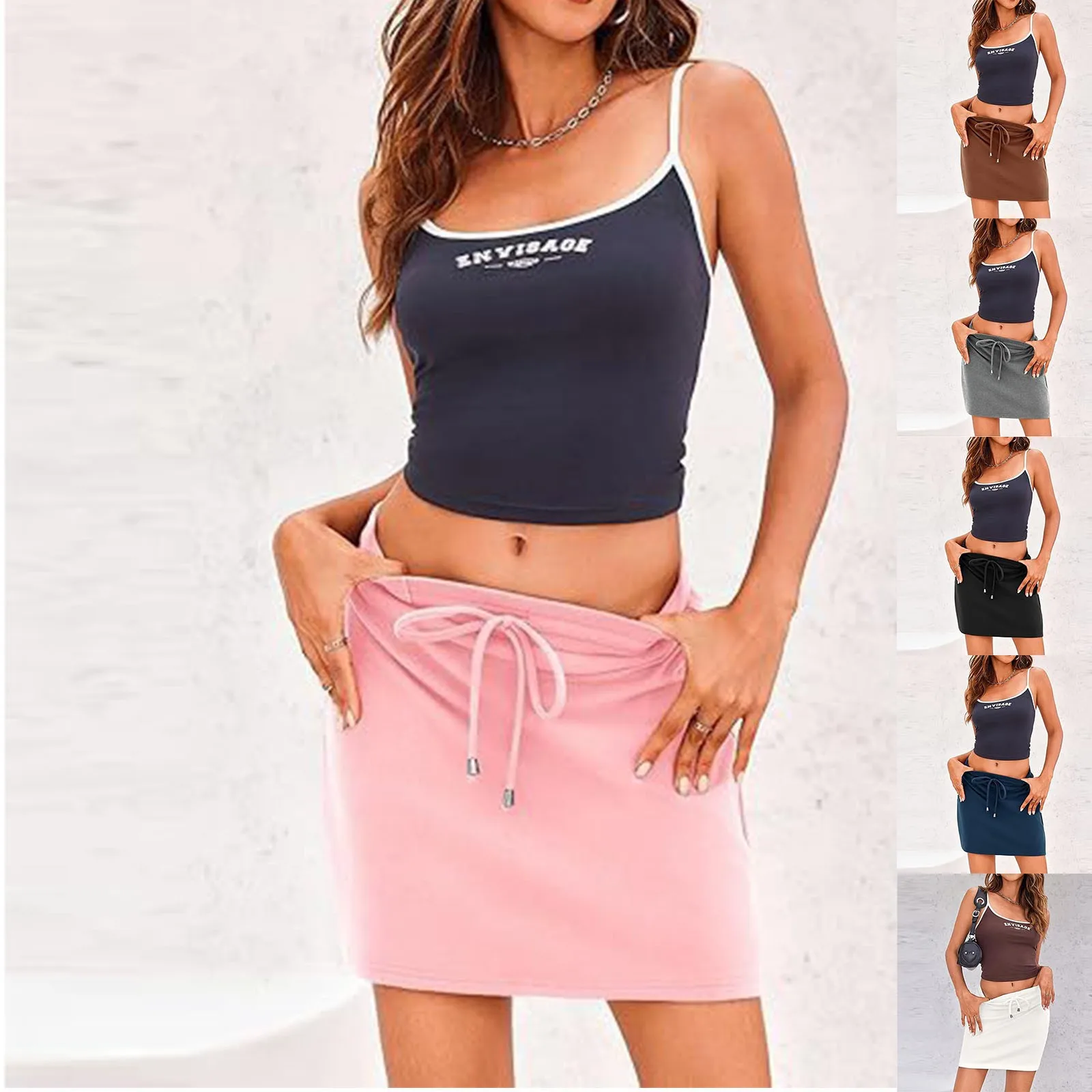 ผู้หญิงกีฬากระโปรงฤดูร้อนสบายๆเอวสูงกระโปรงดินสอแฟชั่นกีฬากระโปรงสีทึบกระโปรงอเนกประสงค์ faldas