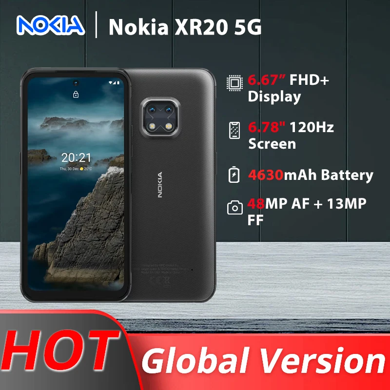 

Global Version Nokia XR20 5G Rugged Smartphone Military Standard Toughest Display Corning Gorilla Glass Victus IP68 NFC