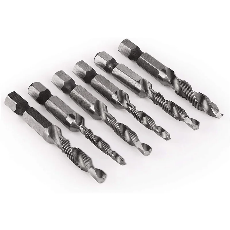 AA81-12 Stuks Boor Tap Set Hex Shank SAE Combinatie Boor En Tap Bit Set HSS 4341 Schroef Tap Ontbraam Boor