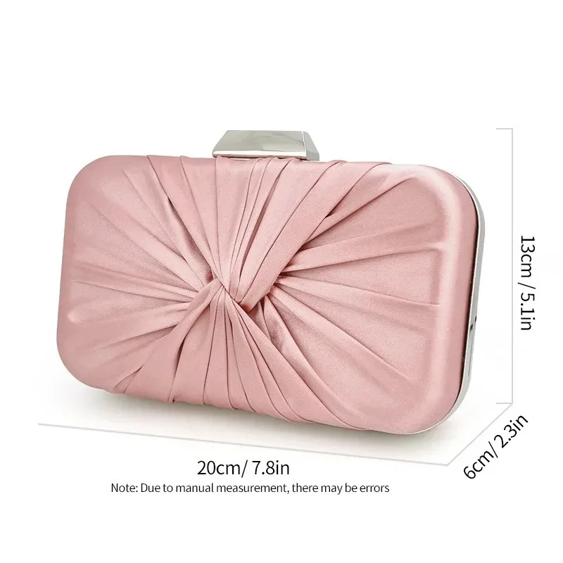 Classic Wedding Evening Bags Women Elegant Formal Party Glossy Silver Satin Clutch Knot Handbags Ladies Crossbody Chain Purse