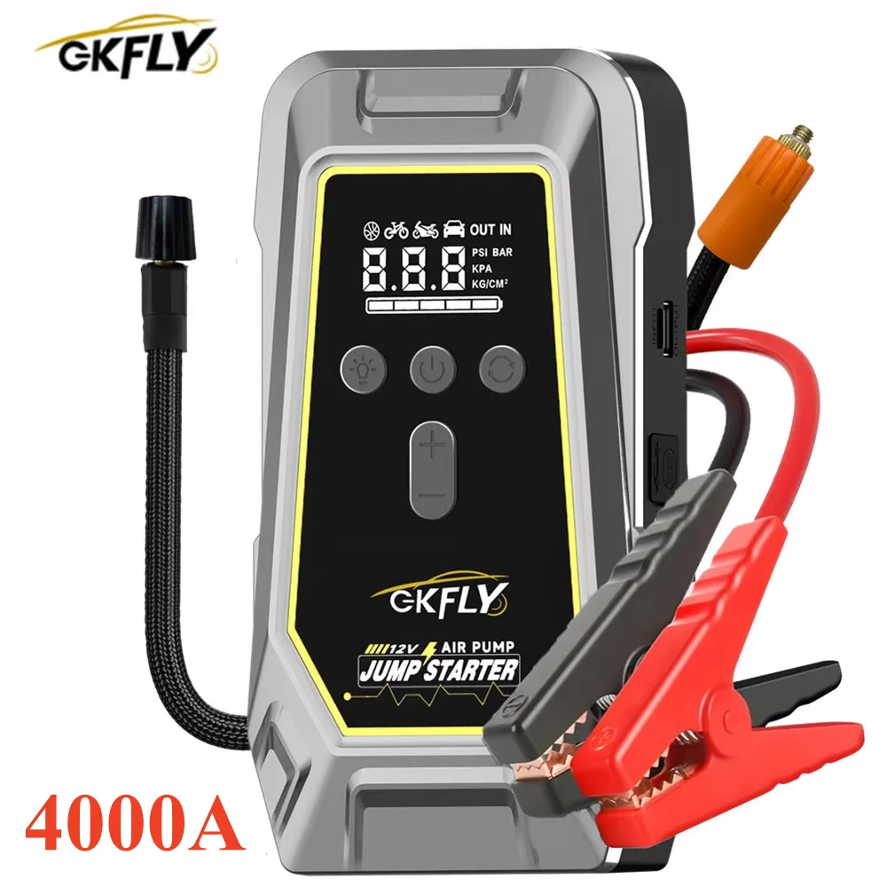 GKFLY 4000A démarreur de saut de voiture batterie externe Portable 150PSI pompe à Air batterie de voiture Boosters d'urgence 12V dispositif de démarrage démarreur de voiture