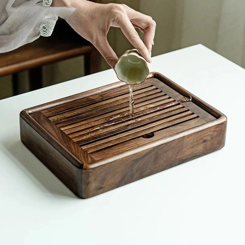 Walnut Solid Wood Tray Household Small Dry Brewing And Draining Tea Set Office Water Storage Table Drainage Tea Tray 3