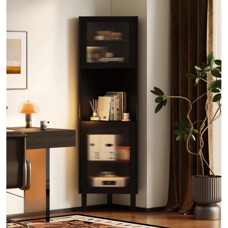 Corner bookshelf Floor shelf Living room bookcase Storage display cabinet Solid wood household wall