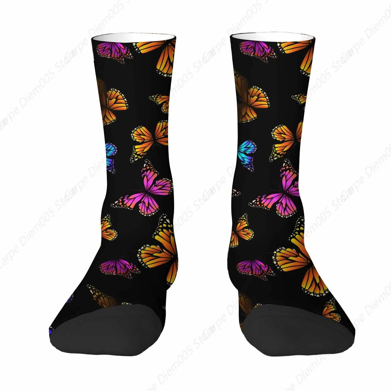 Colorful Butterflies Funny Socks Flutter Wings Novelty Casual Crew Socks Contrast Color Design for Women Men Gift