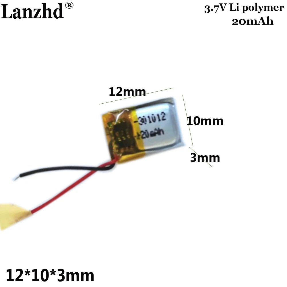 3.7V Polymer Lithium Battery 301012 20mAh for Bluetooth Headphones Small Battery Sports Smart Wearable Battery