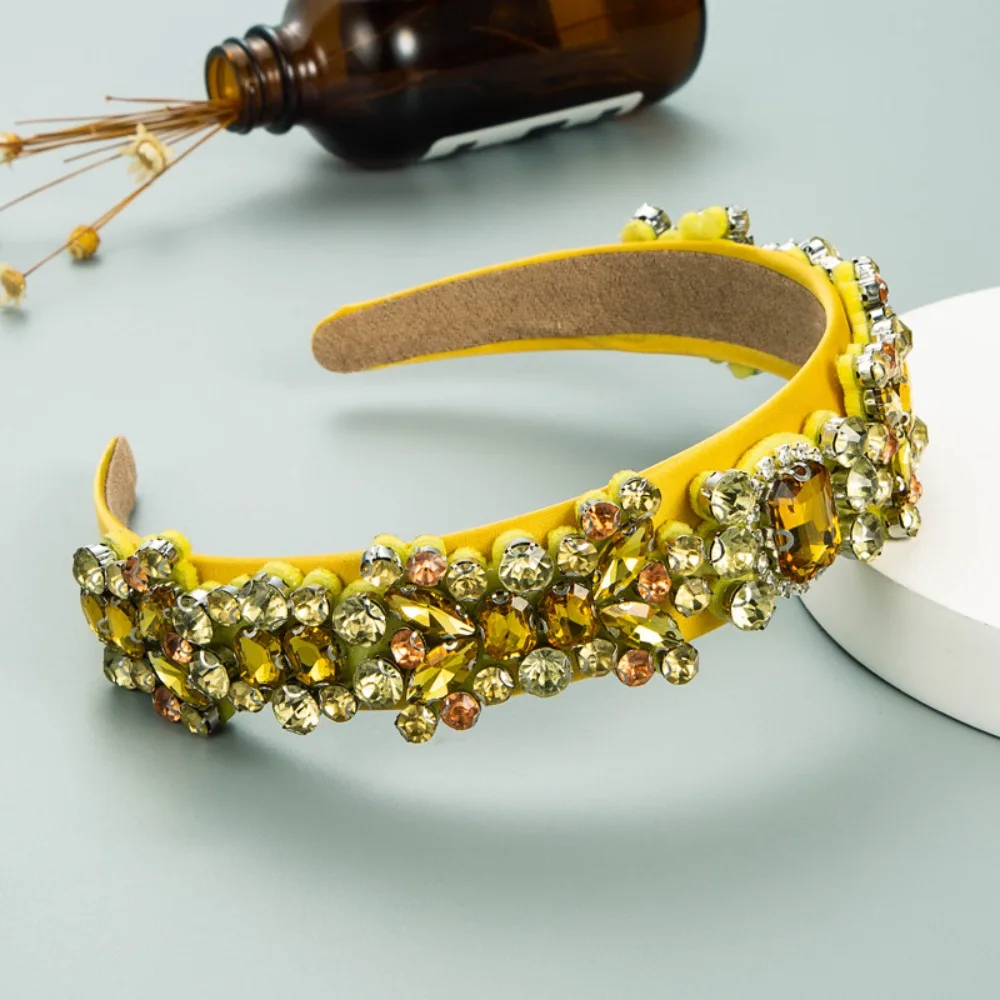 

Elegant Colorful Rhinestone Headband Jewelry Korean Style Baroque Hair Hoop Wide Edge Hair Accessories Bride Tiaras Ladies