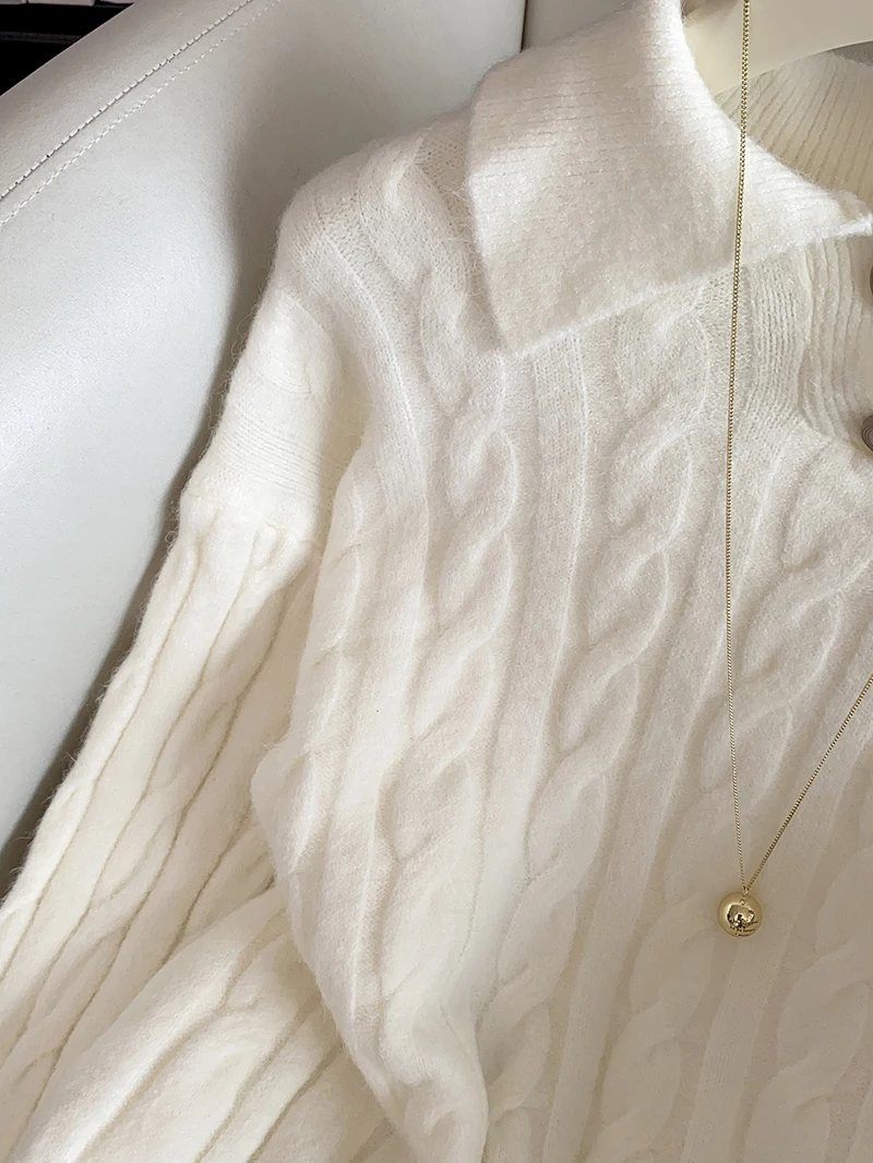 Morbido maglione lavorato a maglia da donna autunno inverno dimagrante sensazione di fascia alta twist due bottoni Faionable lungo Sve Top