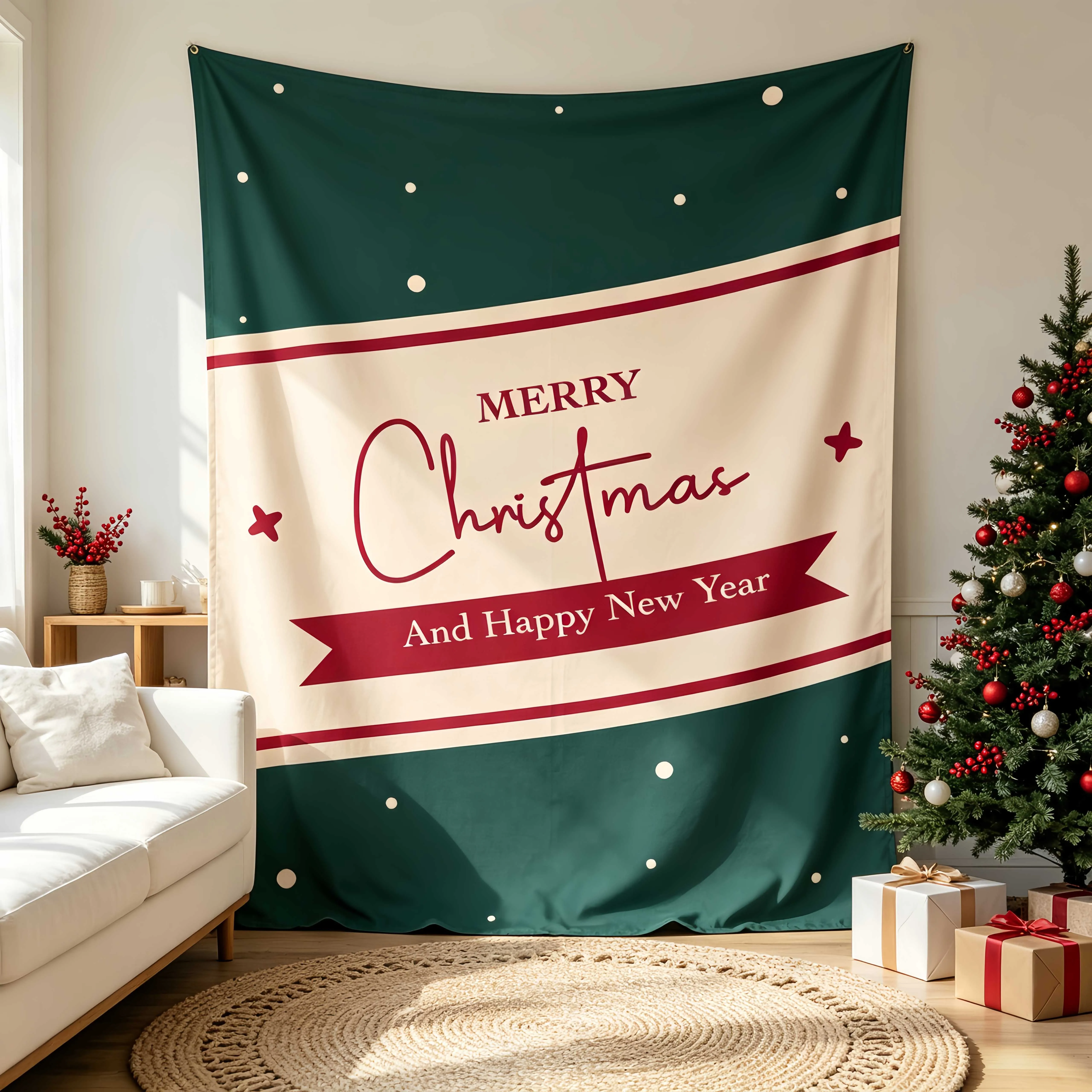 Personalized Christmas Tapestrie Customized Text Christmas Home Decor Living Room Wall Tapestry Holiday Poster Party Background