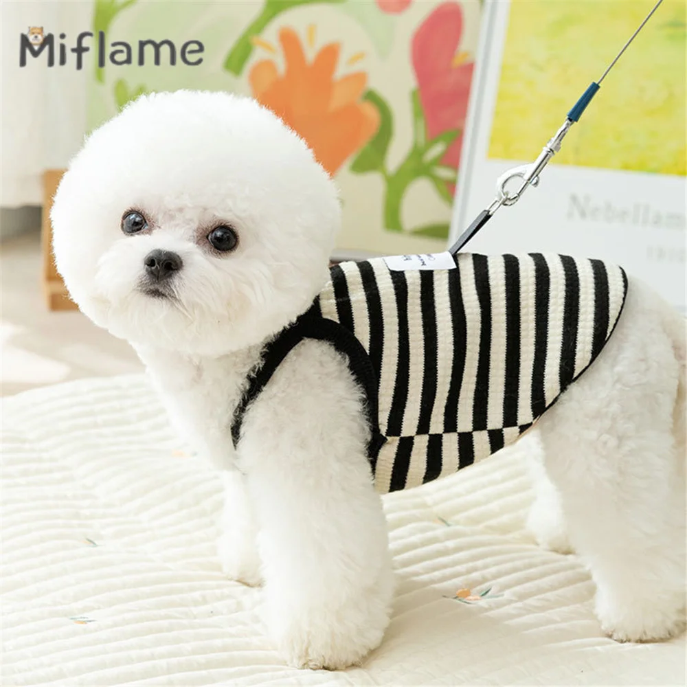 Miflame Summer Pet Clothing Minimalist Stripe Small Medium Dogs Tank Top Lightweight Breathable Sling with Self Pulling Buckle