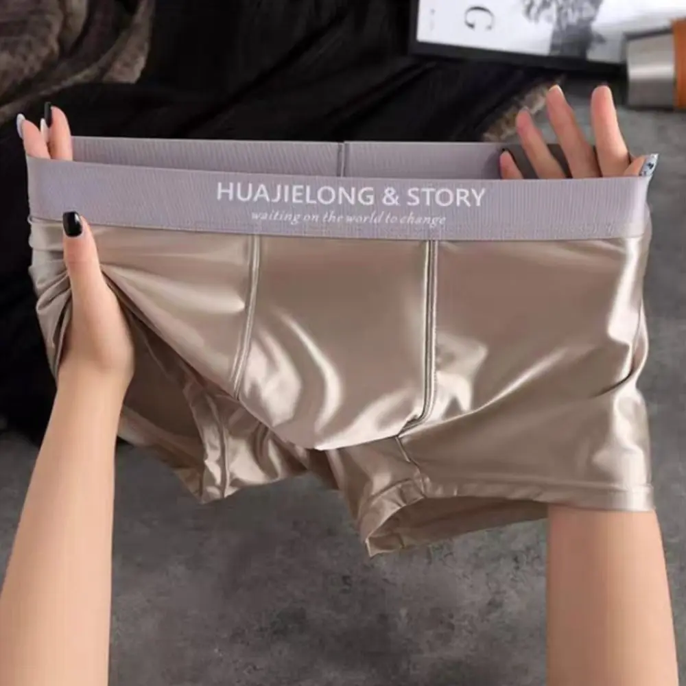 

Fashion Thin Satin Silk Boxer Briefs Seamless Mid Waist Ice Silk Boxers Lingerie Underpants Underwear for Men Gifts