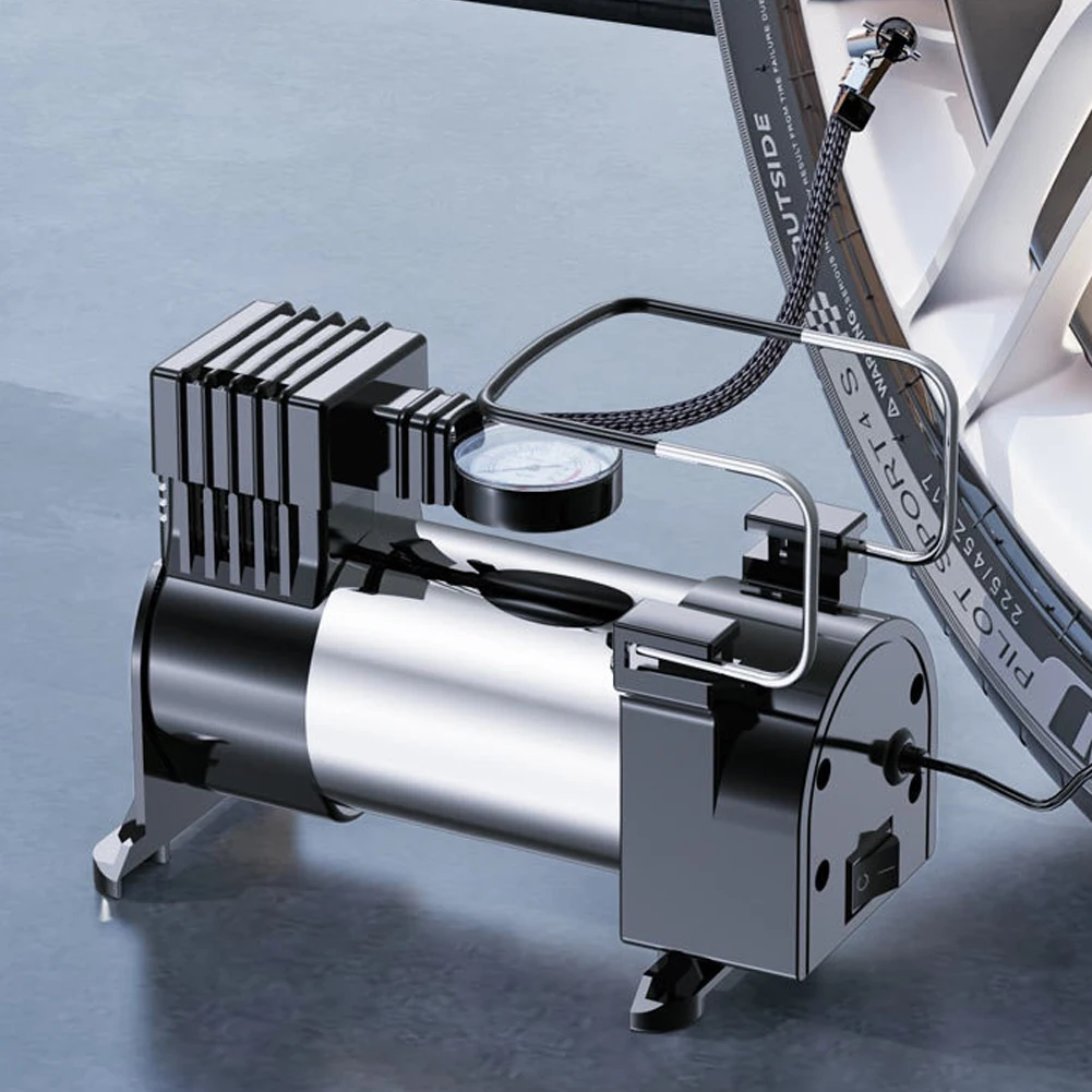 12V Car Tire Pump with Pressure Gauge Heavy Duty Tire Inflator Heavy Duty Deluxe Portable Metal Air Compressor Car Tyre Inflator