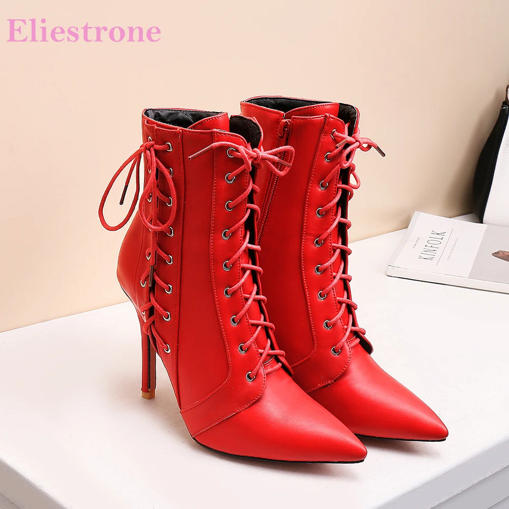 New Spring Fashion Red White Women Ankle Booties Super High Thin Heel Lady Party shoes Plus Big Size 11 43 45 47