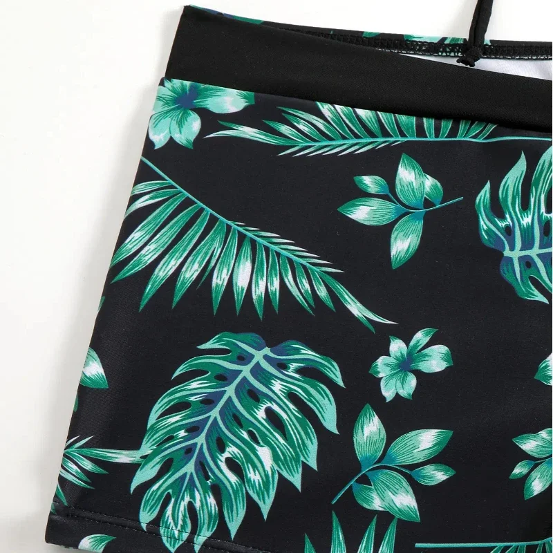 Bikinis con estampado negro y verde para mujer, trajes de baño sexys, traje de baño femenino, conjunto de Bikini deportivo de cintura alta, traje de baño, ropa de playa, Bikini