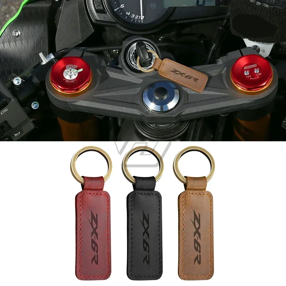 

For Kawasaki ZX6R ZX-6R Models Motorcycle Keychain Cowhide Key Ring