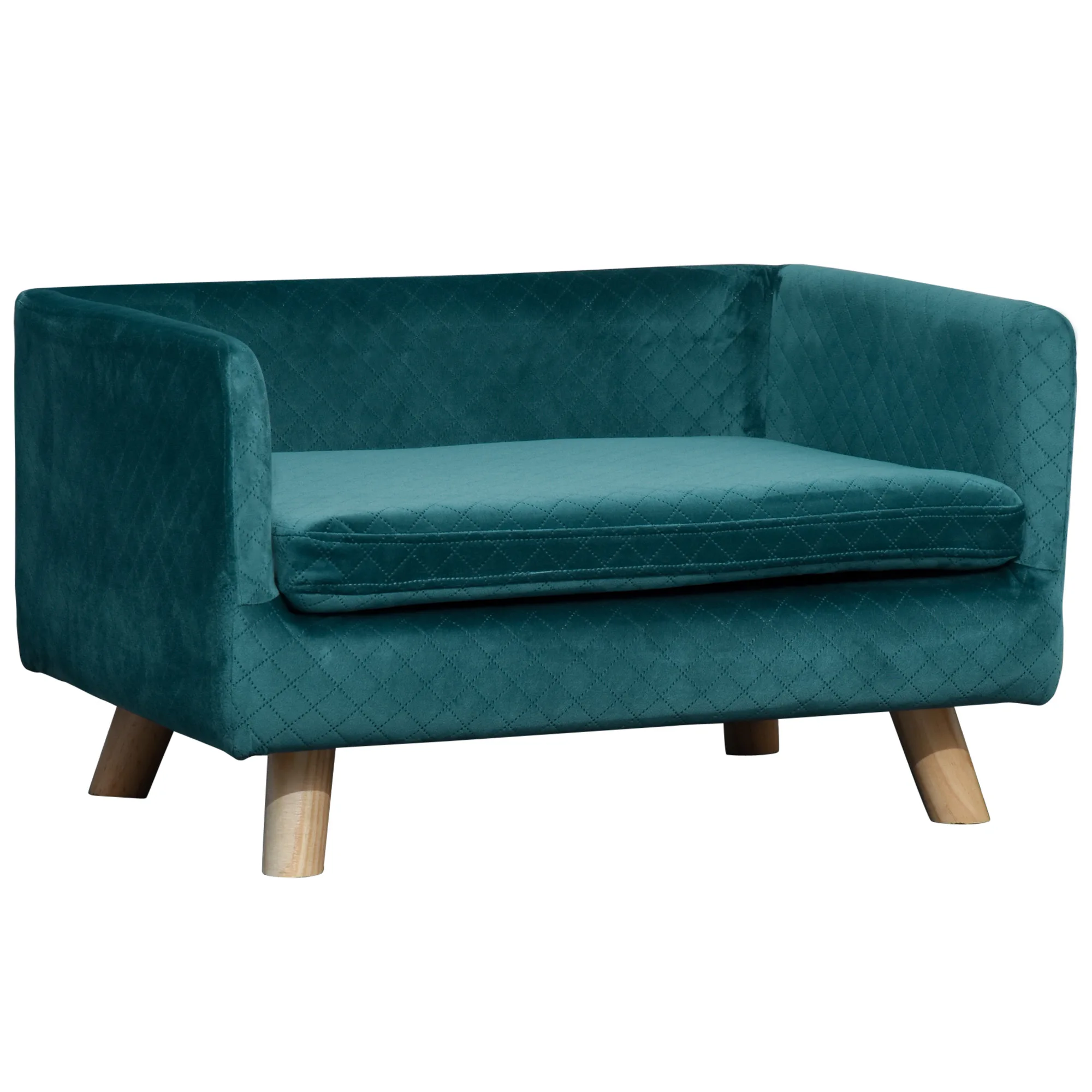 PawHut Couch hondenbed hondenkussen Scandinavisch design zacht drinkvoetjes stevig dim. 64x45x36 cm Fluwelen Blauwe Eend