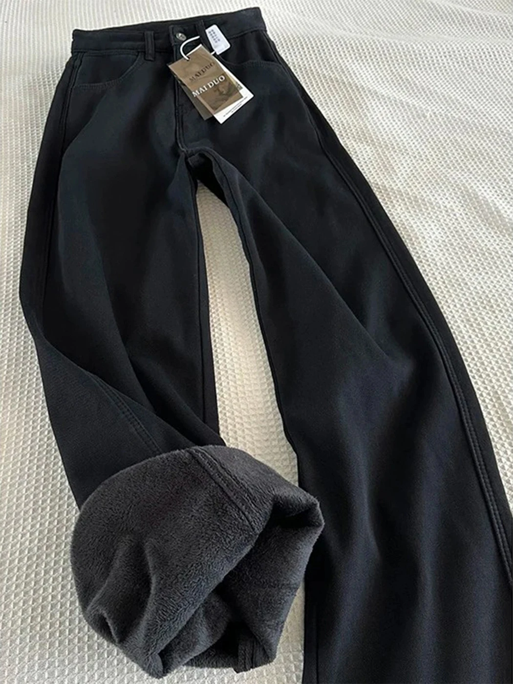 

Thickened Fleece Lined Slim Fit High Waist Straight Leg Jeans Men's Autumn Winter American High Street Style Narrow Version