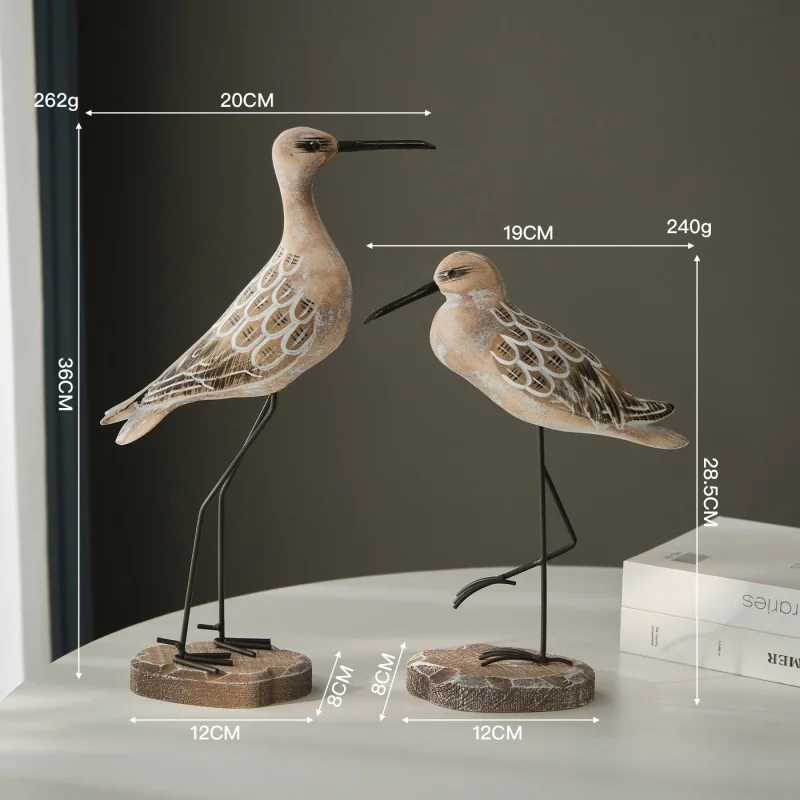 Vintage Long-legged Seabird Wooden Figurines, Nautical Style Home & Restaurant Desktop Decor Crafts