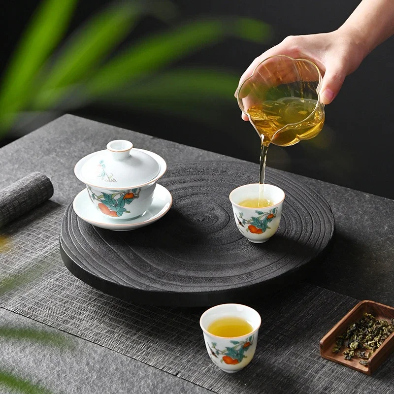 

Carbonized Wood Small Tea Tray Creative Round Dry Brewing Table Household Kung Fu Tea Set Storage Tray Tea Set Accessories