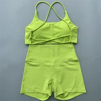 Yoga Shorts Set Gym Two Piece Sports Set Women Workout Outfit Fitness Suit Cross Straps Bra High Waist Shorts Running Tracksuit - Image 2