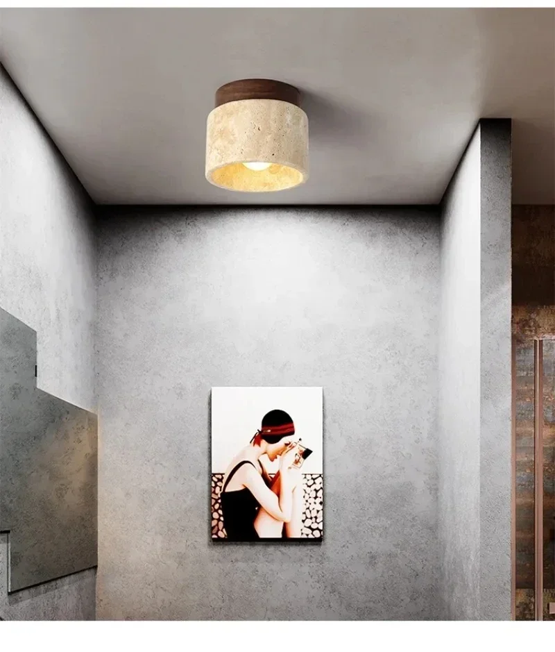 Japanese Wabi Sabi Style Yellow Cave Stone Ceiling Light Designer Retro Creative Entrance Hallway Foyer Balcony LED