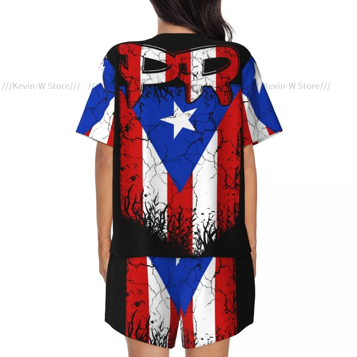 بيجامة نسائية بأكمام قصيرة بورتوريكو Pr Flag 2 قطعة ملابس نوم نسائية صيفية ملابس نوم منزلية