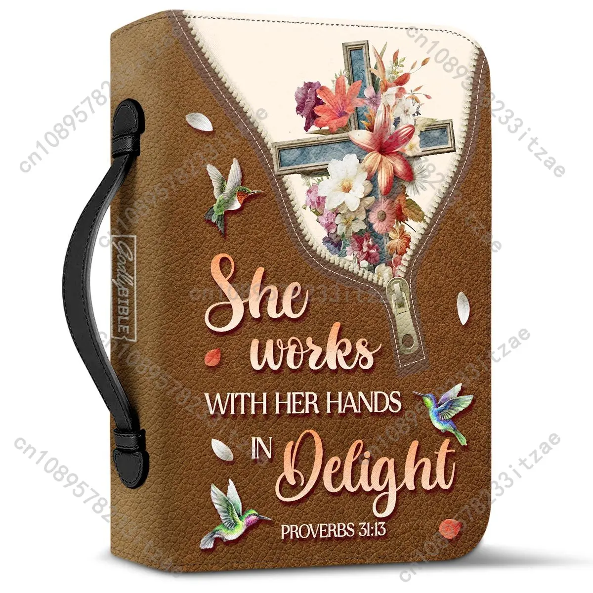 Fashio Floral Cross Hummingbird Bible Vrese Print Ladies Leather Bible Cover High Quality Handle Bible Bags DIY Your Name Gifts