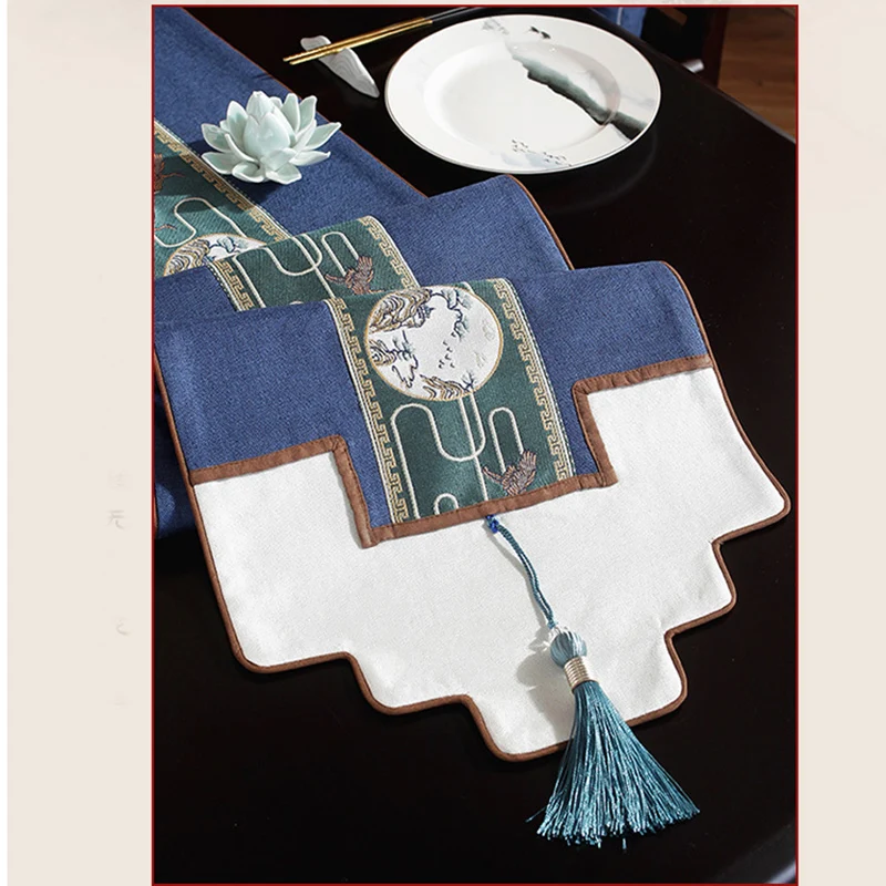 Imagem -05 - Estilo Chinês Corredor de Mesa Luxo Algodão Linho Bordado Mesa Corredor Decorativo Jantar Mesa Bandeira Decoração da Casa à Prova Impermeável Água