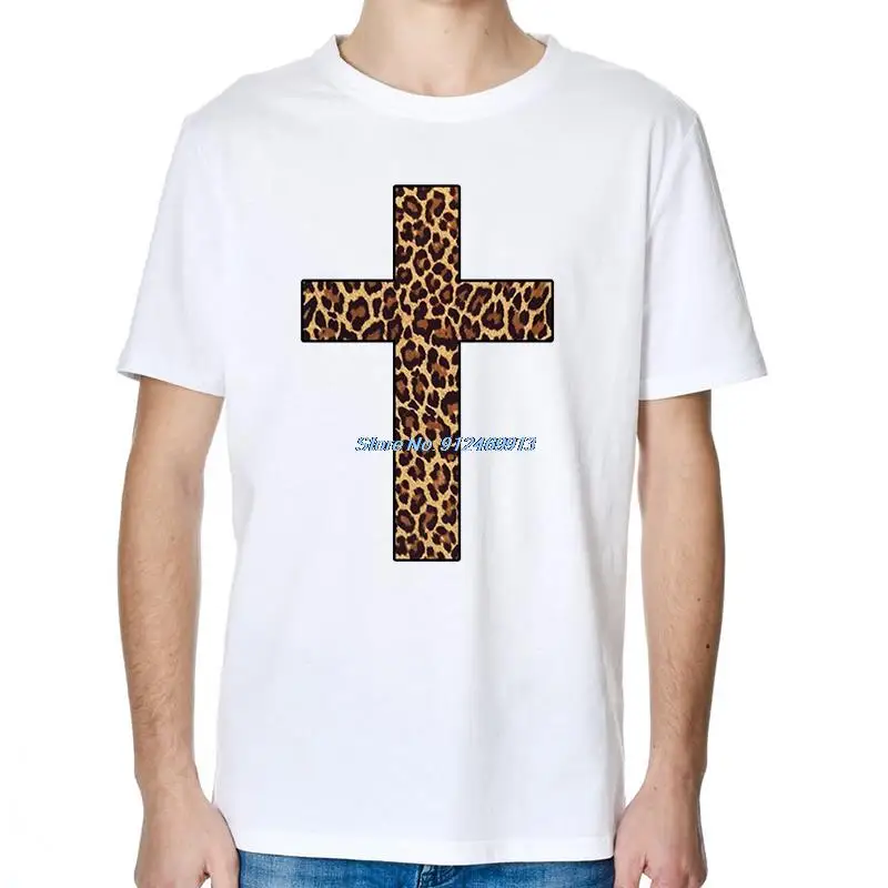 

Leopard Cross Religion fashion graphic t shirts Oversized Tees Tops short sleeve t-shirts Summer Harajuku Men's clothing