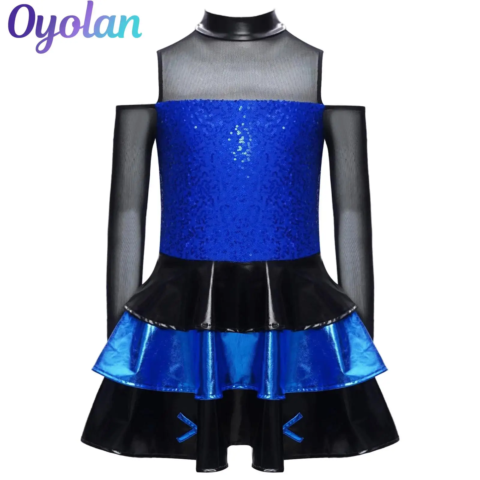 

Детские блестящие блестки для девочек, многоуровневые гофрированные гимнастические трико, платье для балета и танцев, костюм для выступлений в стиле хип-хоп, джаз, бальных танцев