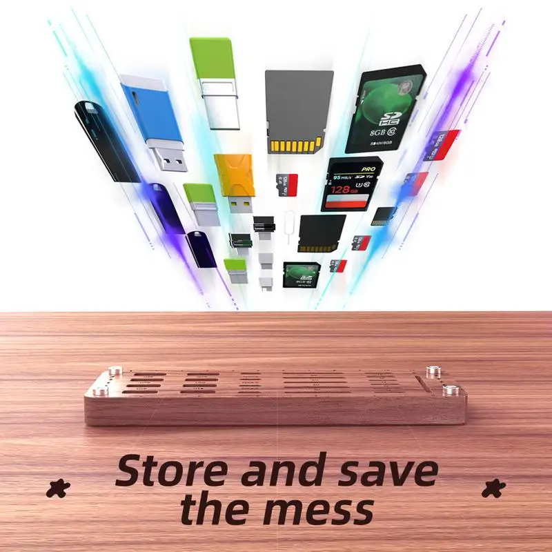 25 gniazd SDCard Organizer do schowek na biurko kart pamiฤci dla TF USB FORSD/XC/HC typ-C drewniana karta Storage Holder