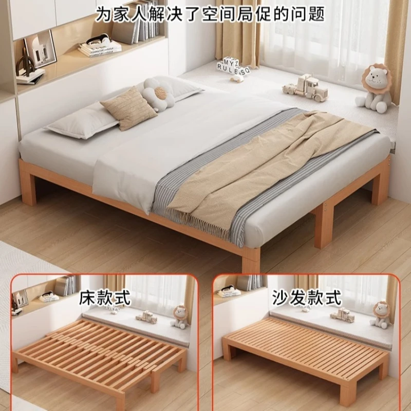 Solid wood beech sofa bed dual-purpose small apartment multi-functional living room lunch break tatami retractable pull-out push