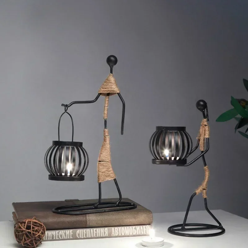 New European Style Hollow Cage Candle Holder Retro Black Iron Lantern Candlestick Metal Craft For Home Shop Decoration Gifts