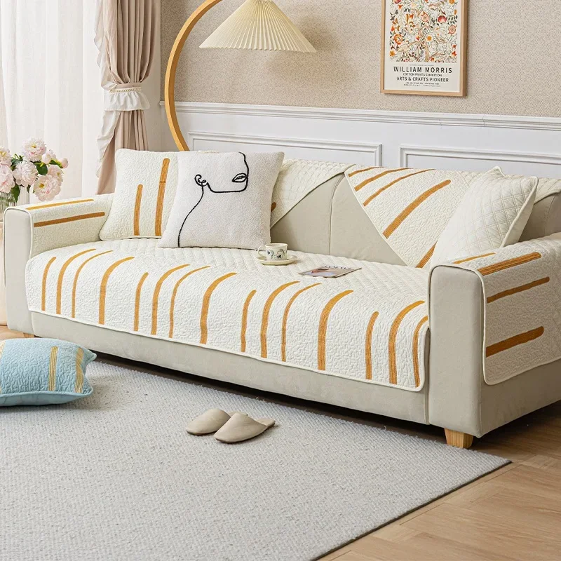 Sofa Cushion Four Seasons Universal New Solid Color Beige Non-slip Fabric Simple Modern Living Room Back Towel Cover Cloth