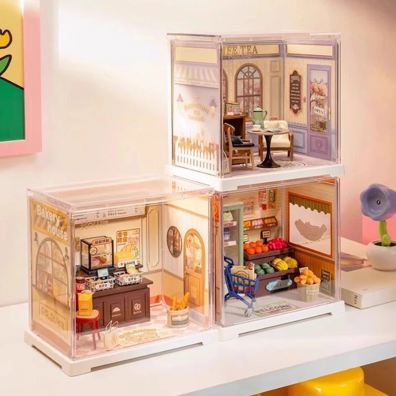Super World Shop Mini Bäckerei Puppenhaus Mini Kit Diy Cottage Bausteine Spielzeug zusammenbauen Miniatur Kindergeschenke Anime
