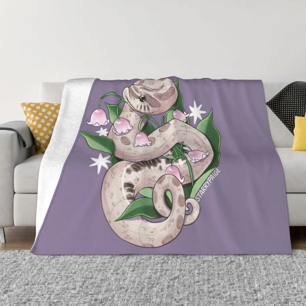 

Lavender Hognose Snake with Lily of the Valley Throw Blanket sofa Large Blanket