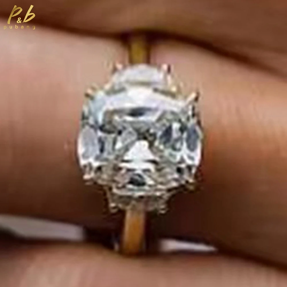 

PuBang Sparkling 3EX VVS1 5CT Cushion Cut Moissanite Ring 18k Gold Old Mine Cushion Half Moons Eternity Wedding Engagement Gifts