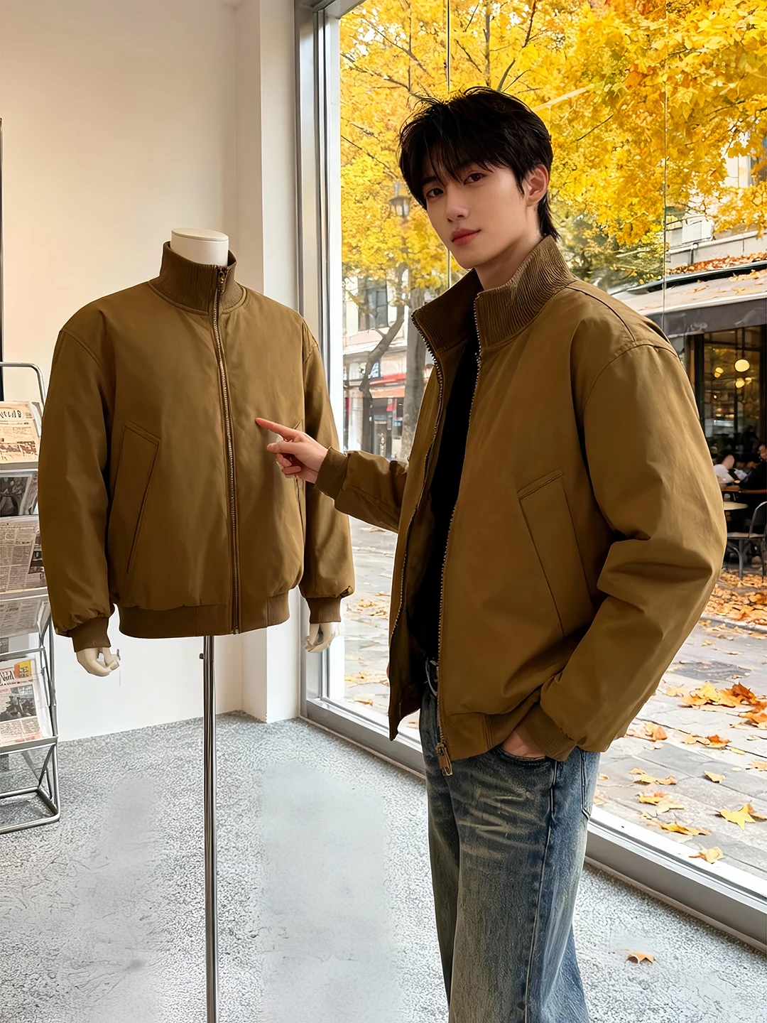 

Мужская зимняя куртка-бомбер из утолщенного хлопка в американском стиле, бейсбольная куртка с воротником-стойкой, рабочая верхняя одежда