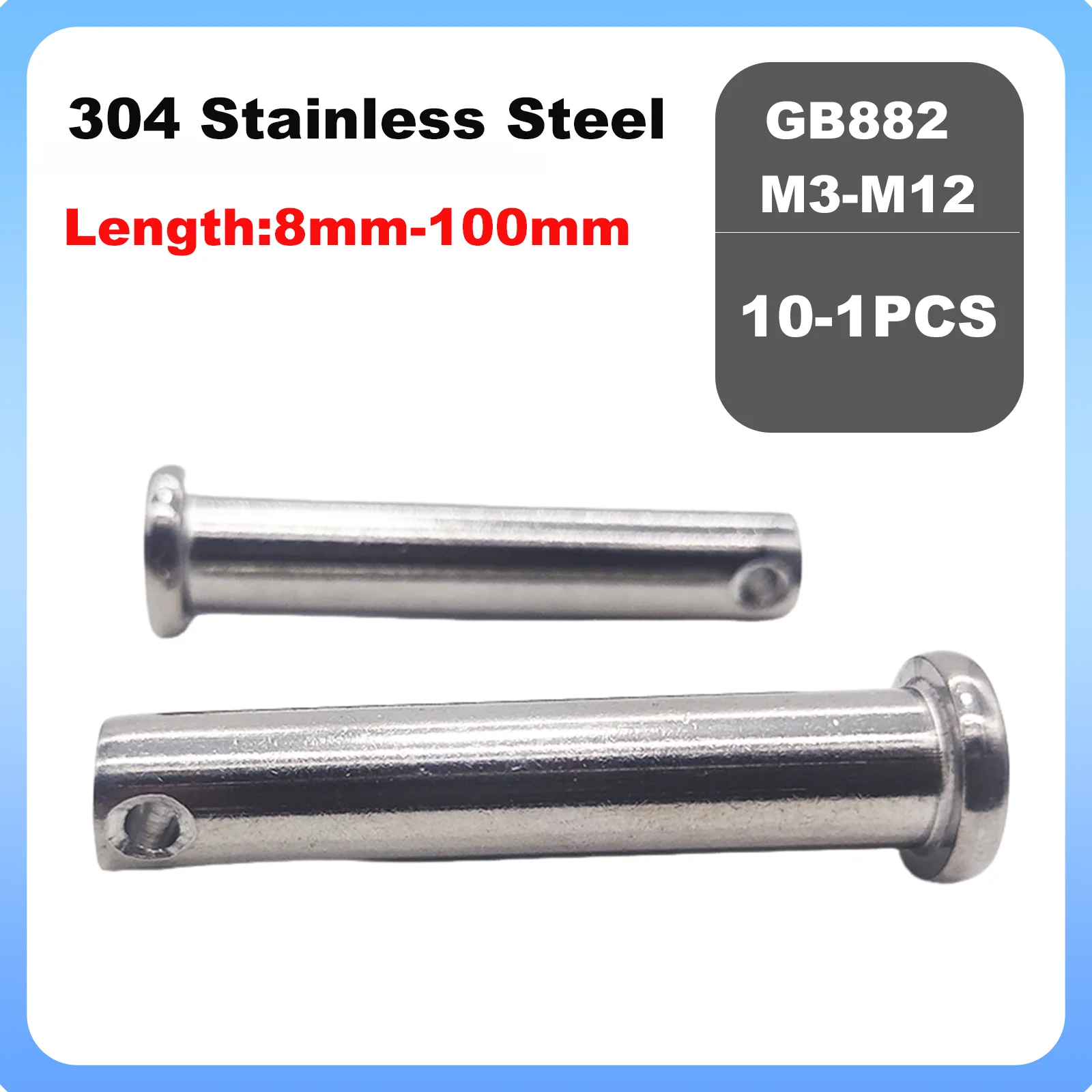 GB882 M3 M4 M5 M6 M8 M10 M12 304 Stainless Steel Shaft Flat with Hole Cylindrical Pin Positioning Pins Safety Pin