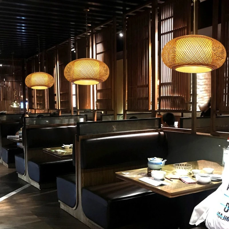 Modern Bamboo Weaving Wabi Sabi Style Zen Style LED Pendant Light Living Room Study Homestay Dining Retro Lighting Decoration