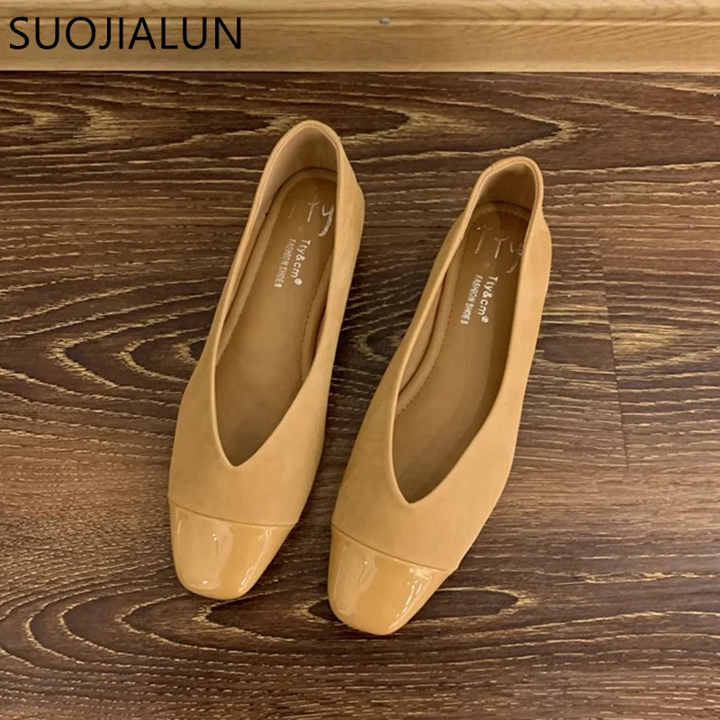 SUOJIALUN Summer New Women Flat Shoes Fashion Shallow Slip On Ladies Elegant Ballerinas Shoes Soft Flat Heel Round Toe Boat Shoe