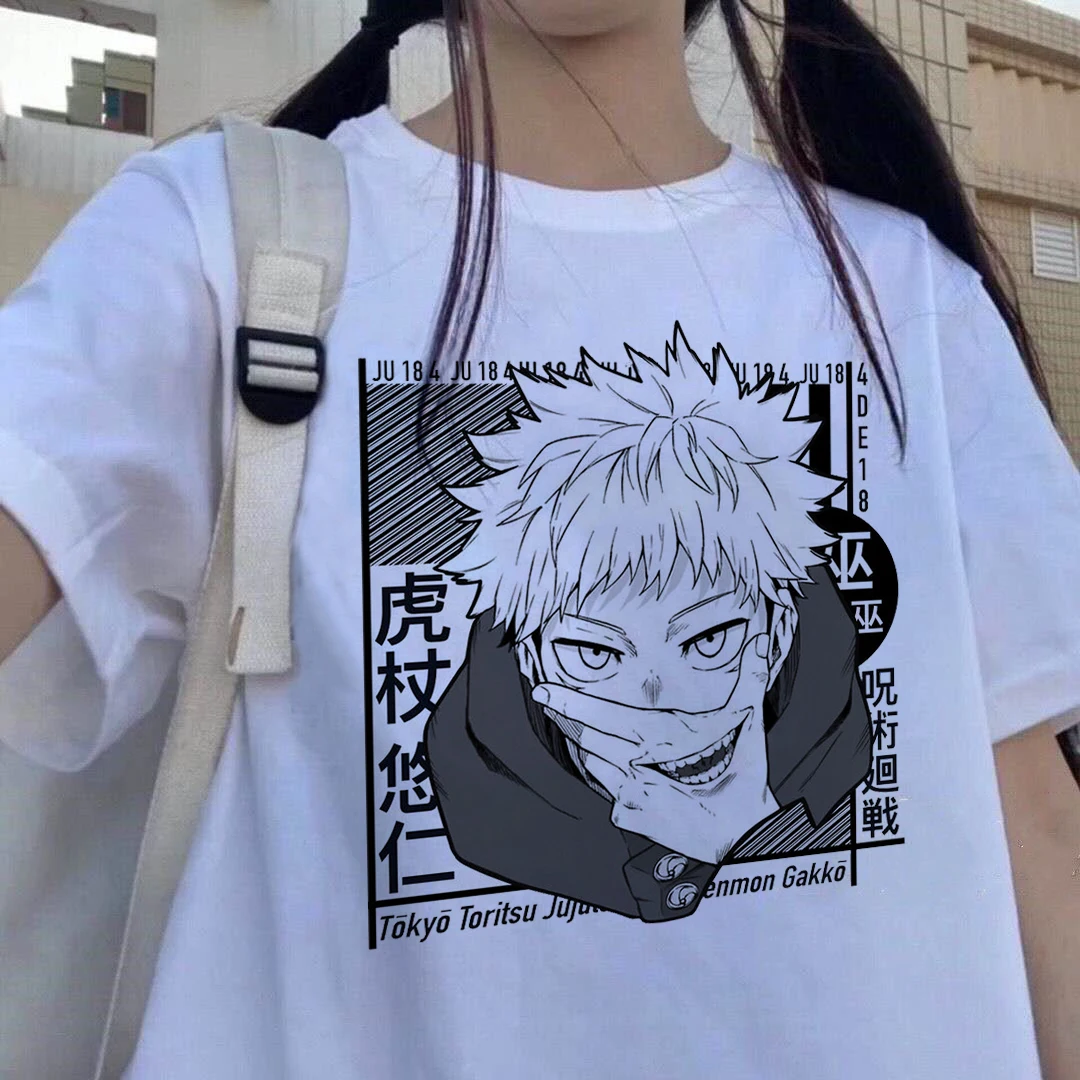 Koszulki damskie Manga japońskie Anime Jujutsu Kaisen T Shirt z krótkim rękawem Yuji Itadori koszulki z nadrukami fajne Unisex ubrania topy y2k