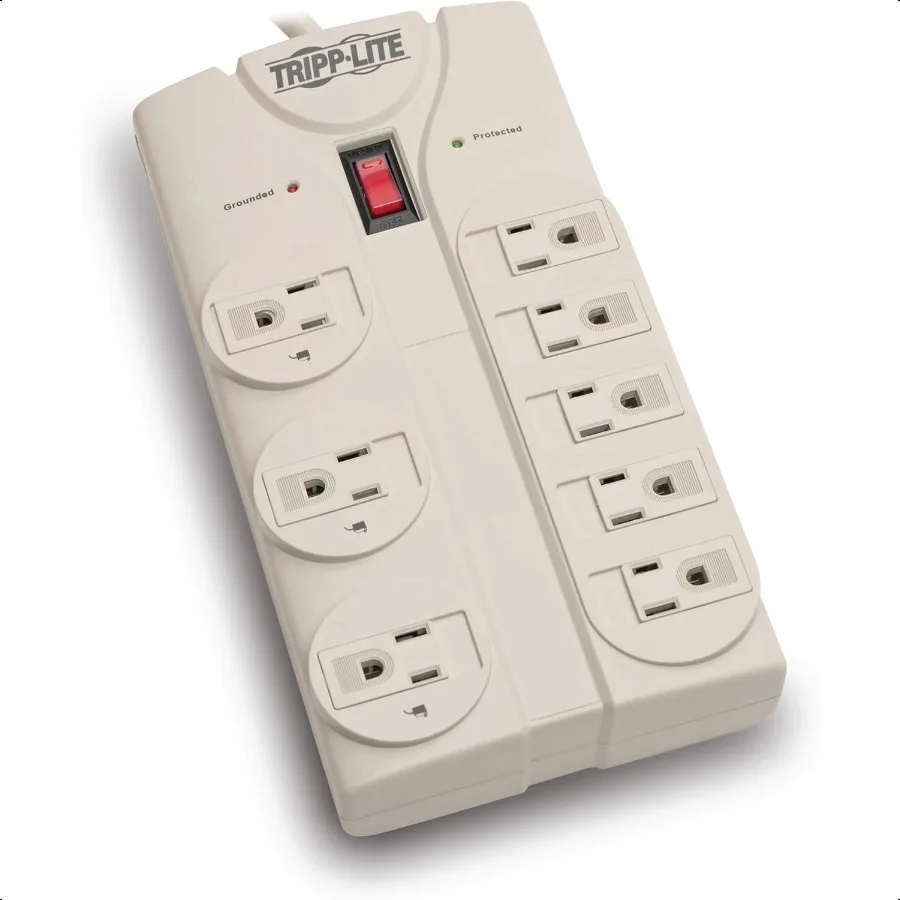 

8 Outlet Surge Protector Power Strip 8ft Cord Right Angle Plug LIFETIME INSURANCE 75K INSURANCE TLP808 light gray