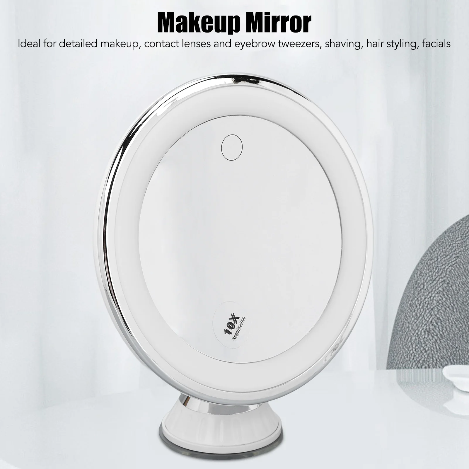 Suction Cup Makeup Mirror with 3 Light Colors Alloy 22 LED Lamp Beads 10x Magnify Rotating Mirror Easy Install Battery Powered