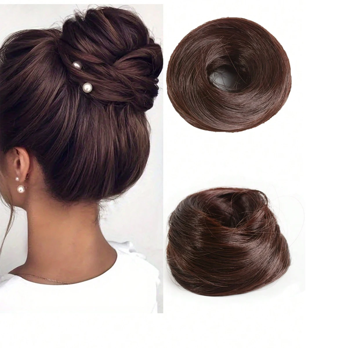 Easy Wear Synthetic Updo Wig Hair Elegant Straight Chignon Bun Hair With Rubber Band Heat Resistant Fiber Ponytail Hairpieces image 6