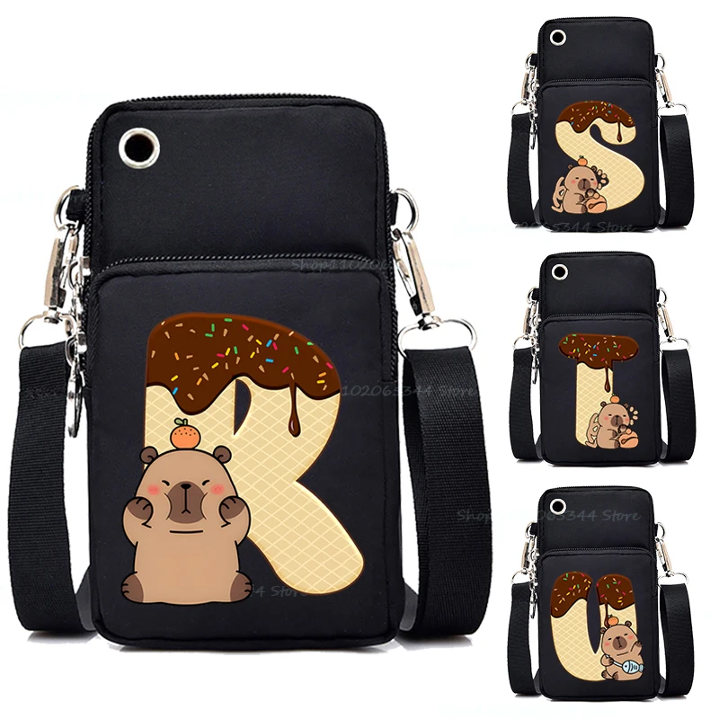 Women's Messenger Bag Cute Doughnut Capybara Alphabet Small Crossbody Bags Creative Cartoon 26 Letter Mobile Phone Shoulder Bag
