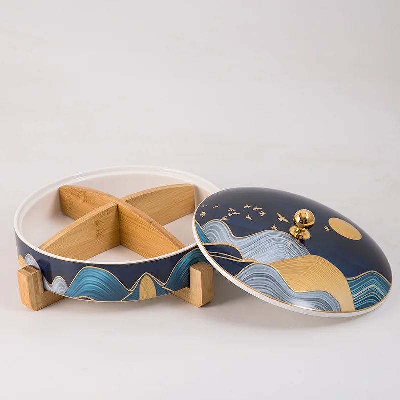 Nordic creative light luxury grid ceramic nut snack plate household living room coffee table candy snacks bone china storage box