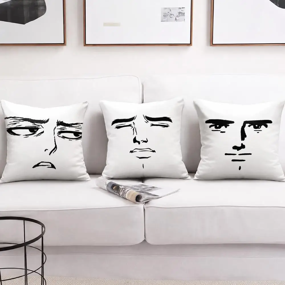 Funny Meme Face Doodle Line Art Cushion Cover Soft Short Plush Pillow Cases Hidden Zipper Cutecore Sofa Bedroom Home Decor Gift