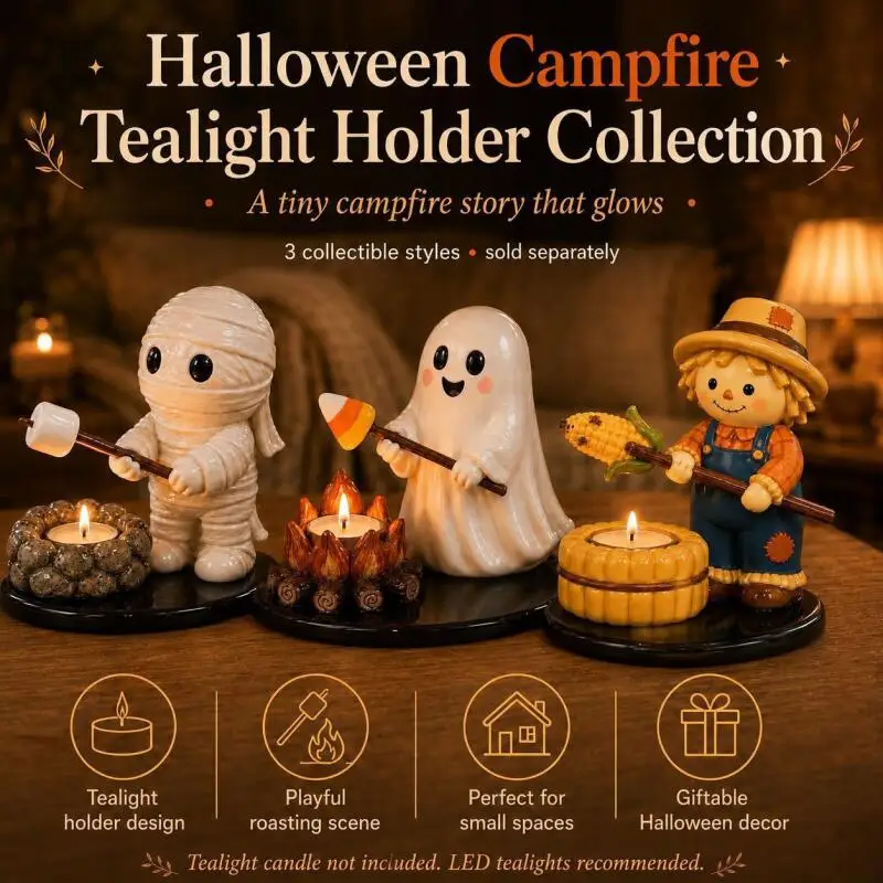 Halloween Ceramic Candle Holder Tea Light Decor Ghost Mummy Scarecrow Tabletop Ornament for Home Party Decoration